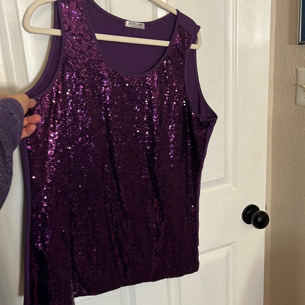 Purple sequin tank top. Back is plain purple without sequins. Size 20W